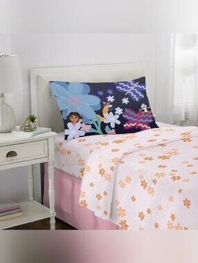 Dora Kids 3 Piece Pink Orange Floral Twin Sheet Set